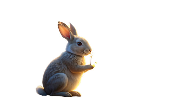Rabbit Holding Sparkler Golden Light Isolated Realistic Photo