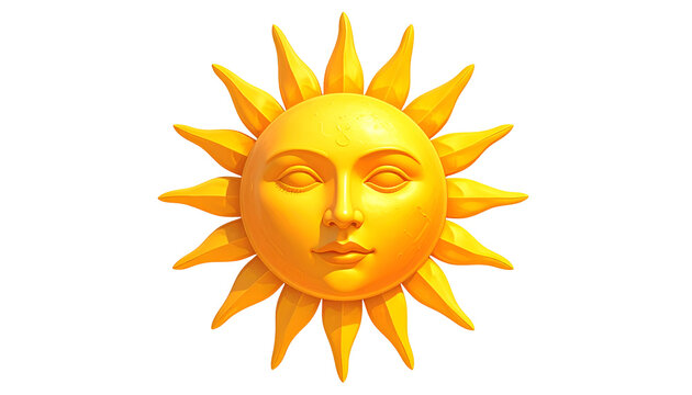 Radiant Sun Face Isolated 3D Render Yellow