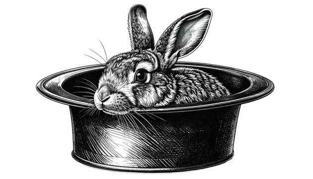 Rabbit Peeking Out of Top Hat Vintage Illustration Style