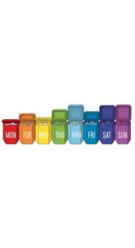 Rainbow Medicine Pill Bottles Days of Week Isolated Transparent Background
