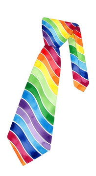 Rainbow Striped Tie Isolated Watercolor Style LGBTQ Pride Celebration