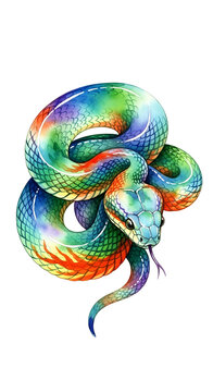 Rainbow Snake Illustration Detailed Pixel Art Vibrant Colors Isolated