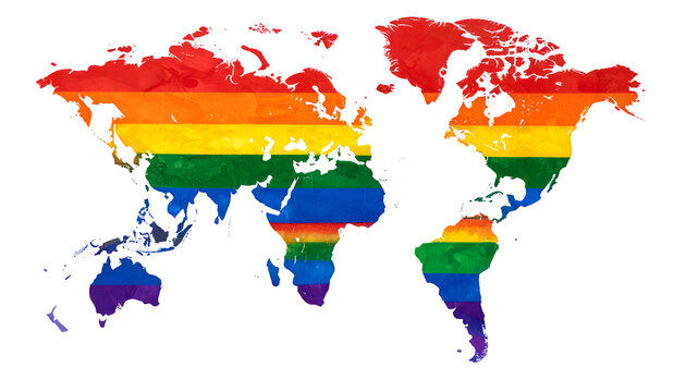 Rainbow World Map Art Illustration Pride Flag Colors