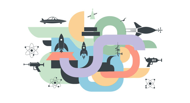 Retro Futuristic Sci-Fi Vector Collage