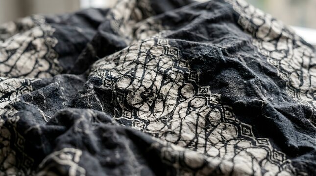 Traditional Handcrafted Fabric Featuring an Elegant Musical Instrument Inspired Batik Parang Motif Design