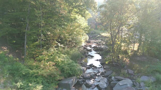 Morning Sunlight Over Forest Creek &ndash; Catskills Aerial 4K