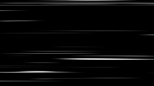 White anime speed lines comic motion on black. White horizontal anime manga speed lines over black background.
Right to Left speed lines moving with alpha channel. black anime background.