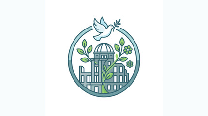 Hiroshima Peace Memorial Icon with Dove and Nature Elements © Miranda Intan