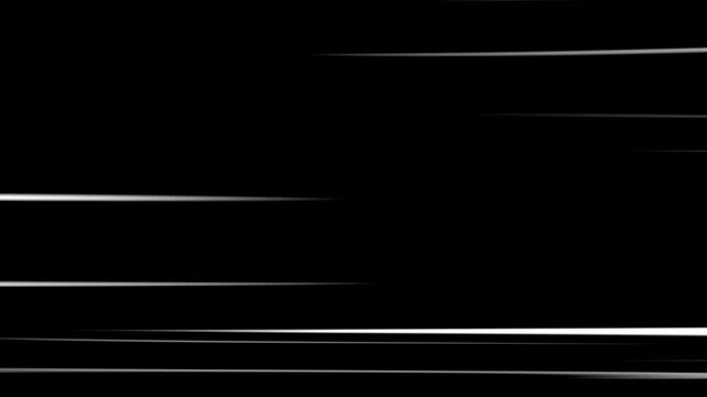 White anime speed lines comic motion on black. White horizontal anime manga speed lines over black background.
Right to Left speed lines moving with alpha channel. black anime background.