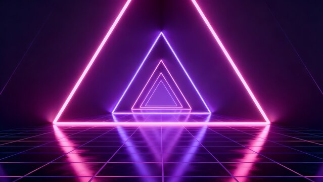 Neon triangle tunnel with grid floor