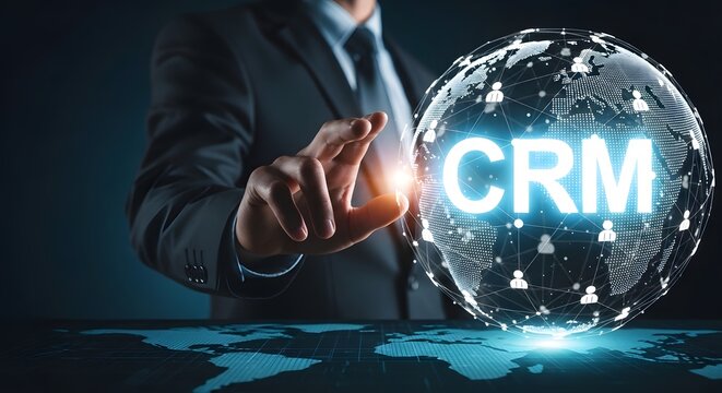 Crm technology concept global customer relationship management and digital transformation
