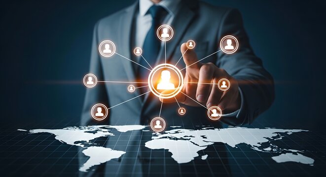 Crm strategy global customer relationship management and network connection concept