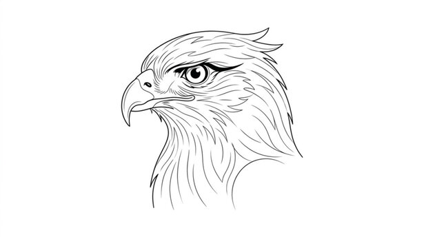 Minimal Hand Drawn Hawk Portrait Vector in Fine Line Monochrome Sketch Style