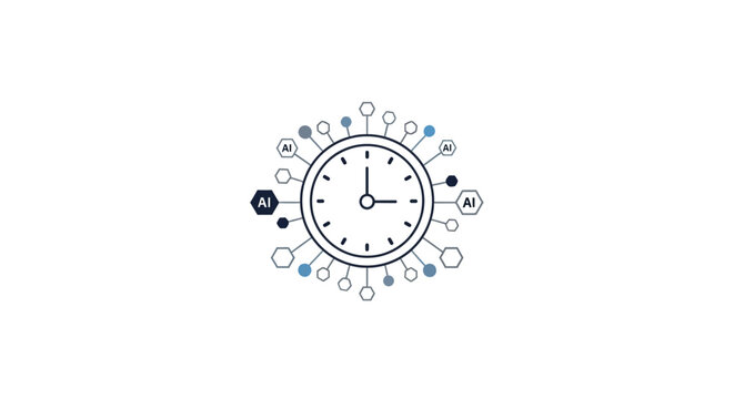 Clock surrounded by social media icons.