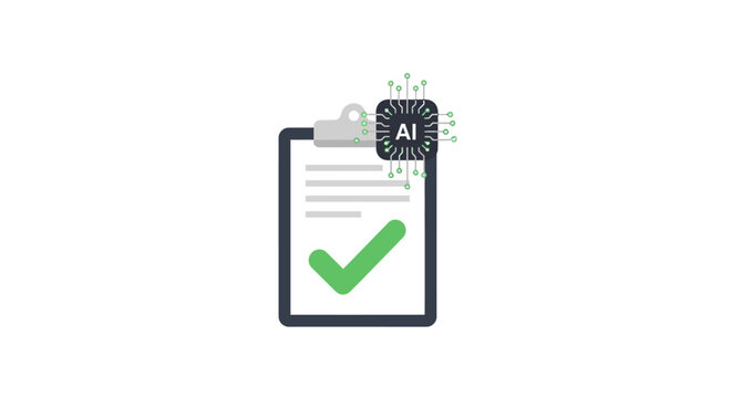 AI robot clipboard checklist document.