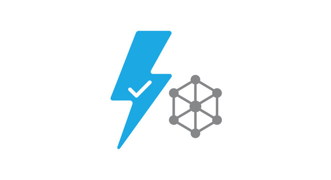 Blue lightning bolt and molecular structure.