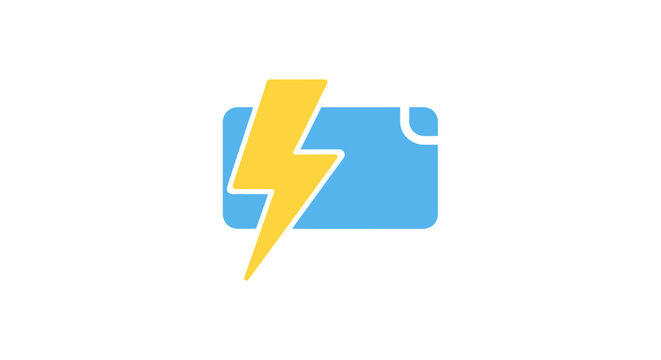 Battery with yellow lightning bolt symbol.