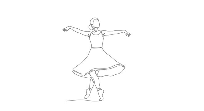 Elegant continuous line drawing of a graceful ballerina performing a classical dance pose, capturing the beauty of ballet and fluid motion