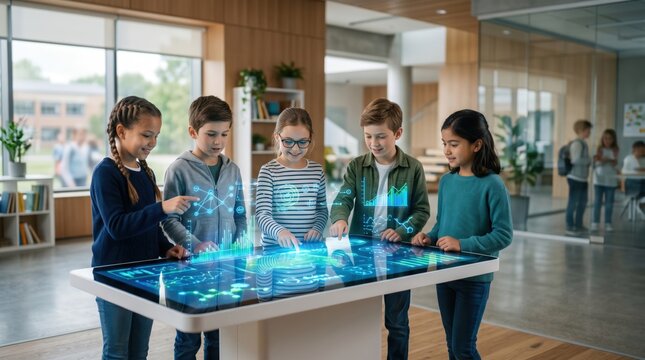 Interactive learning experience in a modern classroom engaging students with technology and collaboration