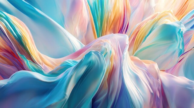 Flowing waves of pastel colored fabric create an abstract, ethereal background design.
