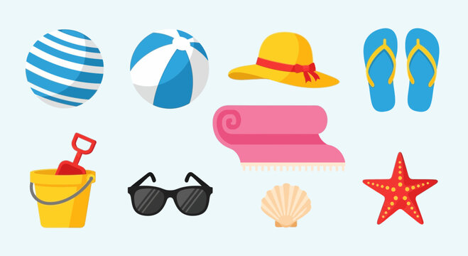 Beach vacation accessories and objects