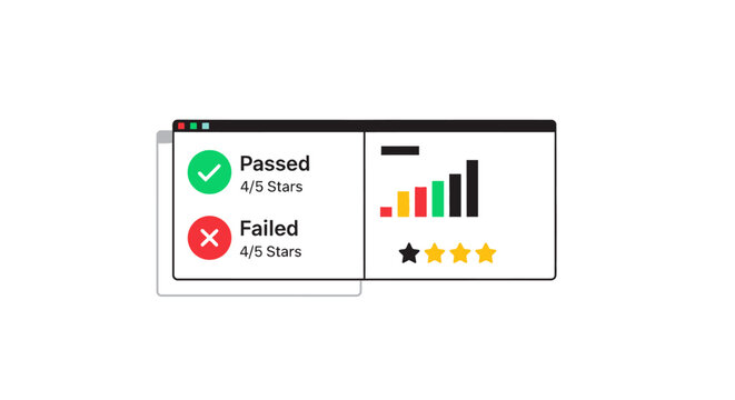 Passed and failed test score icons.