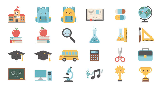 school icons, education symbols, learning illustrations