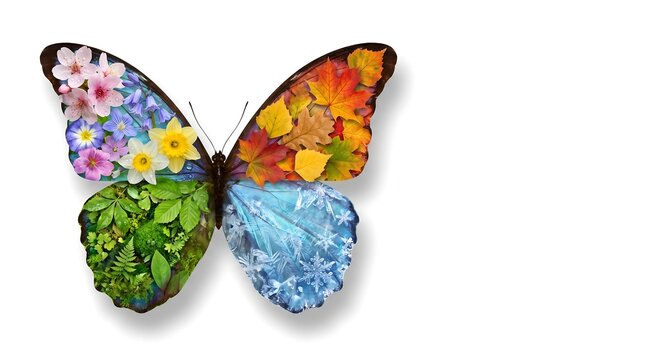 Butterfly Composed Of Seasonal Elements A Composite Photo On White Background autumn