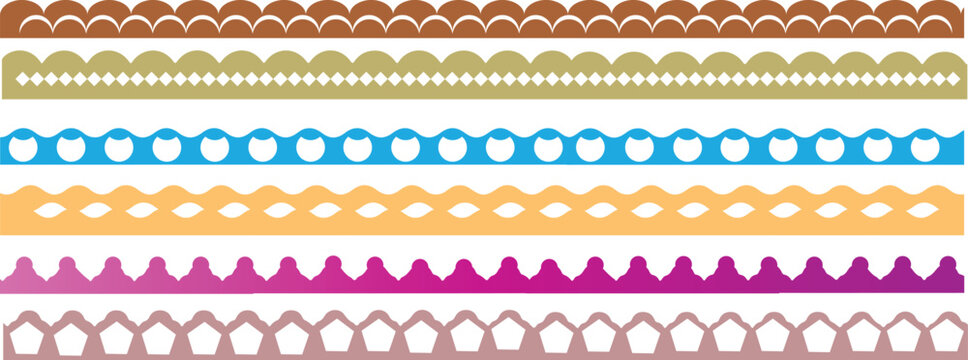 set of seamless patterns. Scalloped edge seamless set. borders and dividers. Simple scalloped border. Scalloped Border, Lace drawing line, lace border, cute textile frill stripe border, frame,