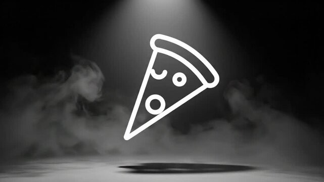 Creative pizza slice neon icon graphic art with dramatic lighting and ethereal fog effect for food, culinary, and restaurant concepts