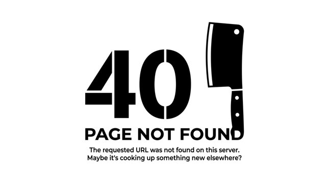 404 error page not found with meat cleaver icon.