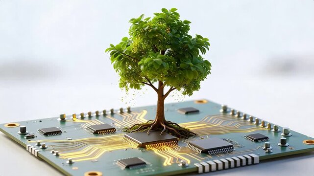 Tree growing on circuit board