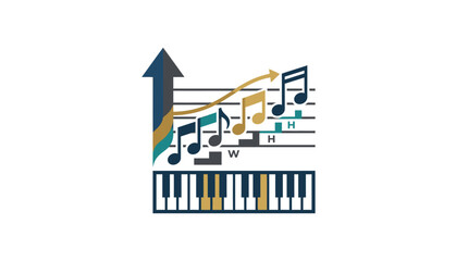 Music notes and piano keyboard illustration. © Martani