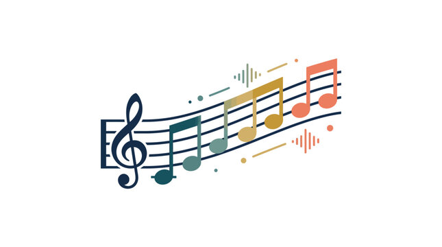 Colorful music notes on staff.
