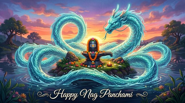 Serpentine water sculpture honors nag panchami festival
