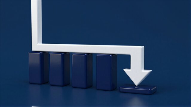Blue bars with white downward arrow indicate declining trends or