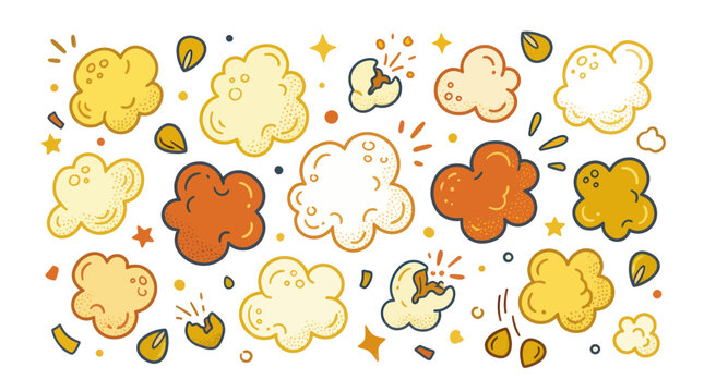 Hand-drawn popcorn and corn kernels, festive snack illustration