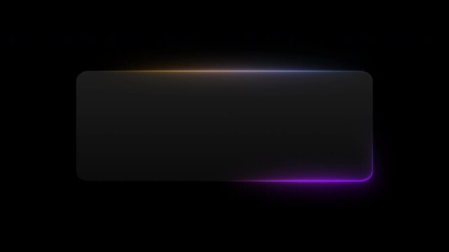 Futuristic tech UI rectangle text box with glowing frame borders. Abstract empty SaaS layout with deep glow light frame animation on black background.