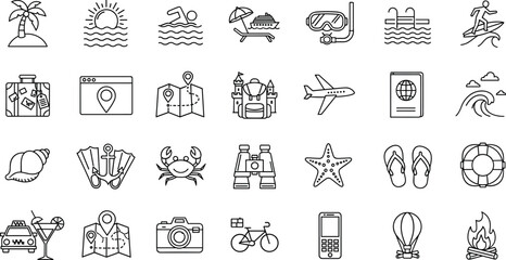 Black and white line collection of 42 including animals food tools and household bird © MSTMOMOTAJ