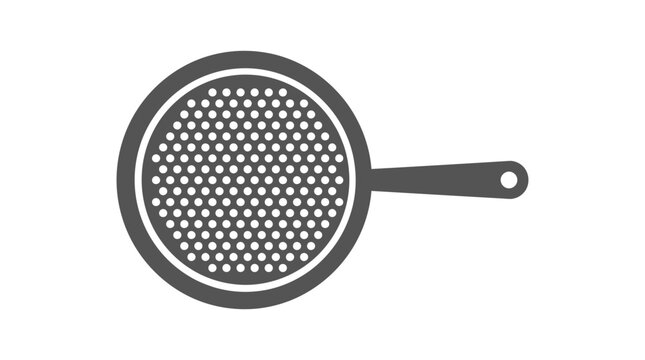 Black perforated frying pan silhouette on white background.
