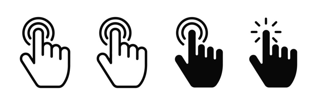 Pointer cursor computer mouse icon collection with hand click actions and UI interaction symbols.