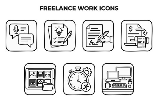 Black and white vector freelance work icon collection