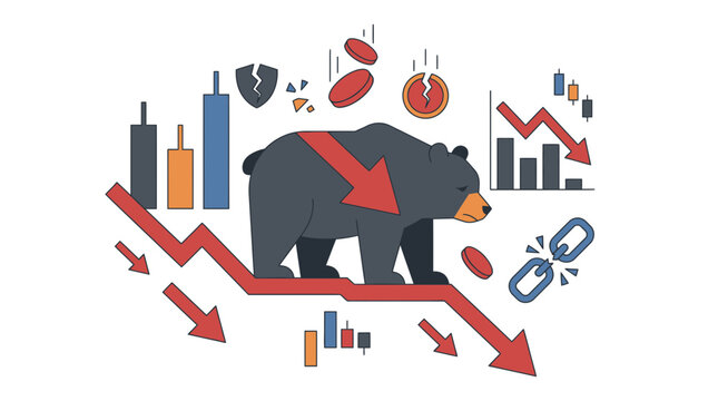 Bear market concept with falling arrows and coins.