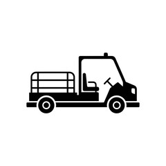 Naklejka premium Black Vector Icon Depicting a Utility Flatbed Work Vehicle for Industrial Transport and Warehouse Logistics Operations