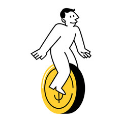 Man riding a dollar coin unicycle concept © Manuel