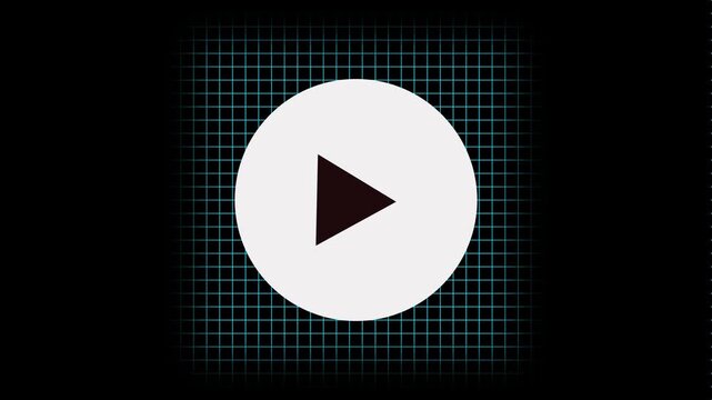 Video player button icon animation with grid background.4K video