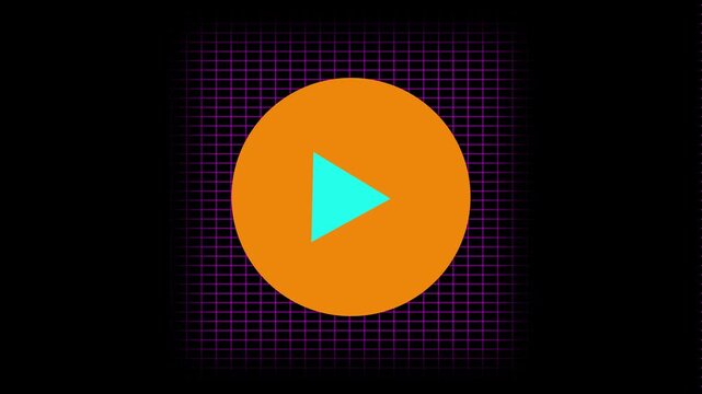 Video player button icon animation with grid background.4K video