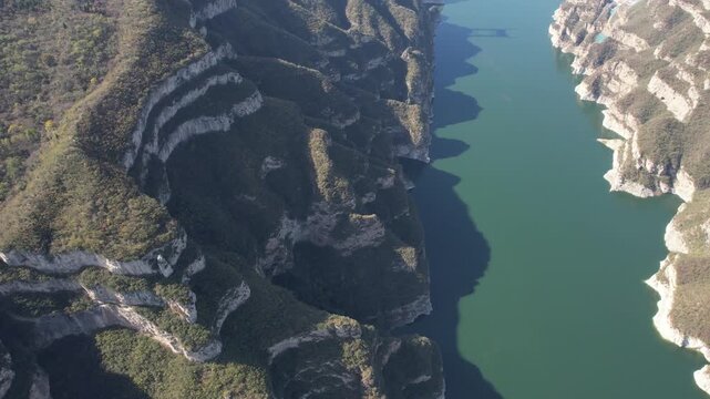 4K Aerial Panoramic View of Natural Landforms, Yellow River Three Gorges, Henan