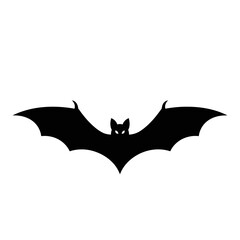 Fototapeta premium Minimalist black bat silhouette icon with spread wings isolated on white background for Halloween and spooky nature themes