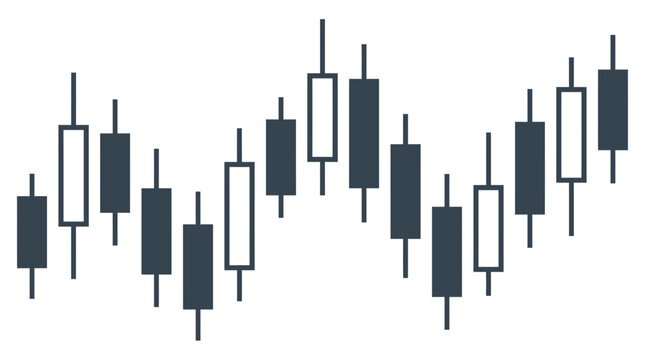 Black and white financial candlestick chart for stock trading.